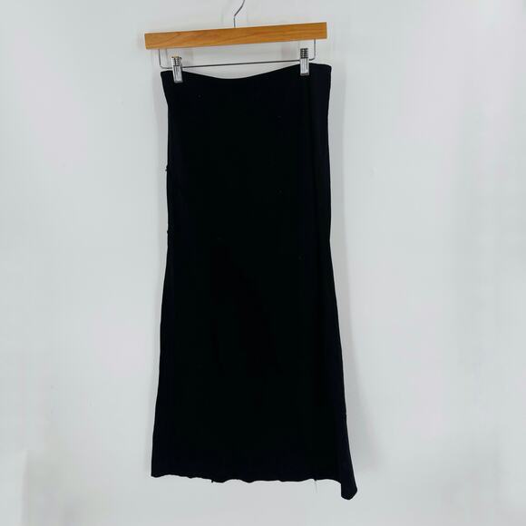 H&M Divided Black Linen Blend Midi Skirt Small Ruffle Hem Minimalist Summer Chic - Picture 1 of 7